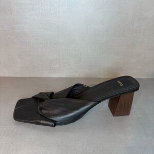 Mango | Kurku Leather Knot Front Block Heels - Black ; Womens 11
